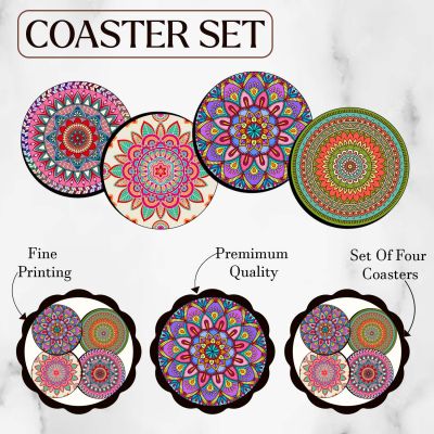 Mandala Art Printed Wooden Coasters | Tea Coaster | Dining Table Decor Accessories | Coasters Set for Dining Table | Coasters for Cups